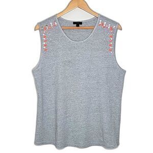 J. CREW Gray Sleeveless Crew Neck Casual Tank Top size L Embellished Beads